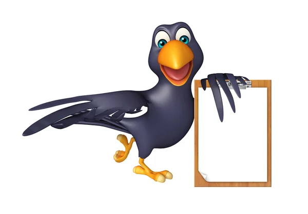 Amusant personnage de dessin animé corbeau avec tampon d'examen — Photo