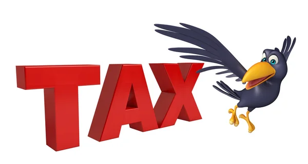 Забавный персонаж из мультфильма "Ворона" с налоговым знаком — стоковое фото