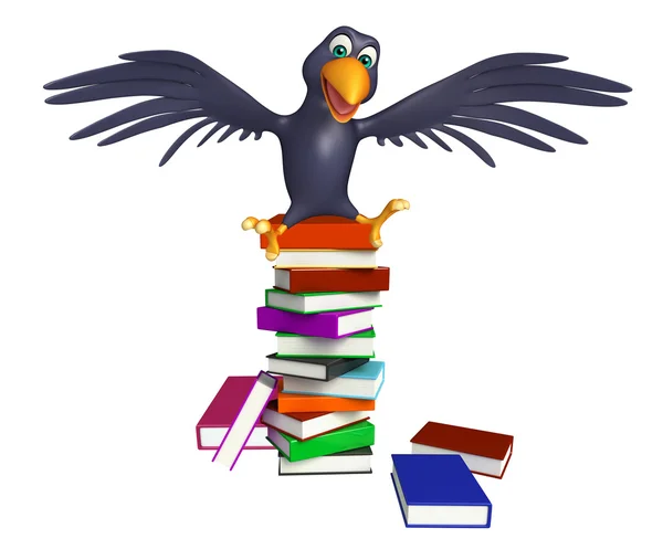Lindo Crow personaje de dibujos animados con libros — Foto de Stock