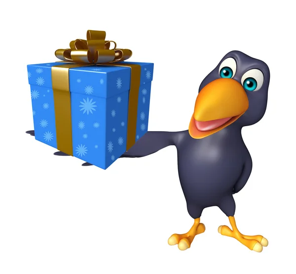 Crow cartoon character  with giftbox