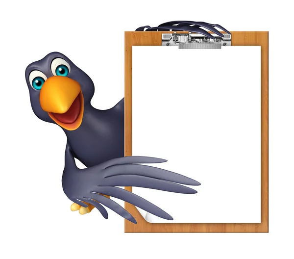 Divertido Crow personaje de dibujos animados con almohadilla de examen — Foto de Stock