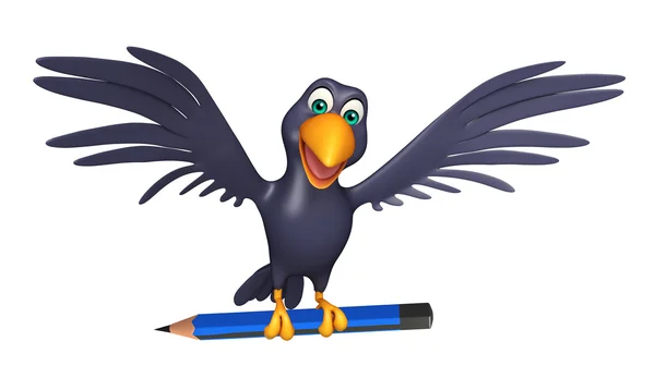 Crow cartoon character  with pencil — Stock Photo, Image