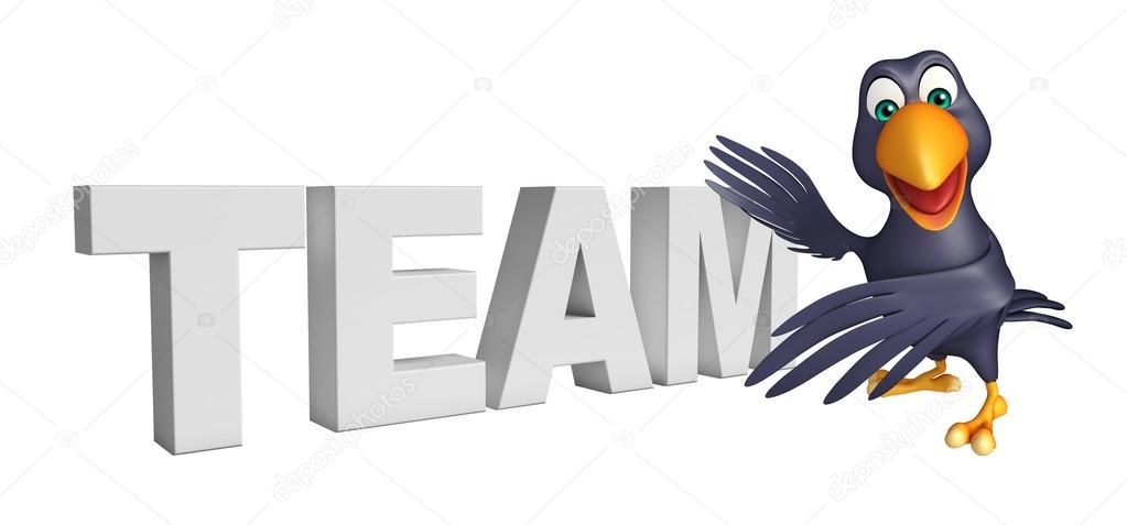 Crow cartoon character   with team sign 