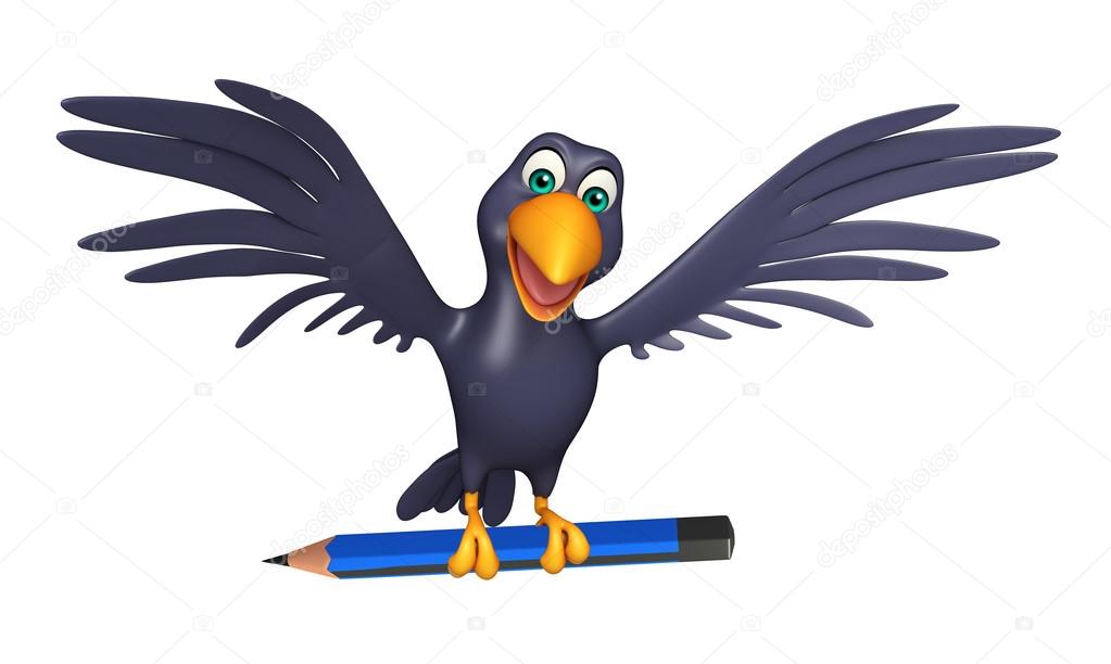Crow cartoon character  with pencil   