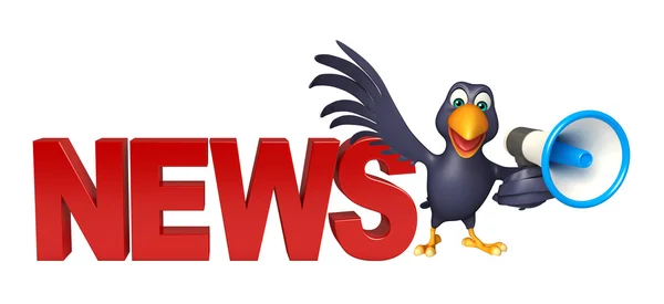 Leuke Crow stripfiguur met luide spreker en nieuws aanmelden — Stockfoto