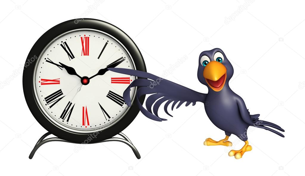  Crow cartoon character with clock  