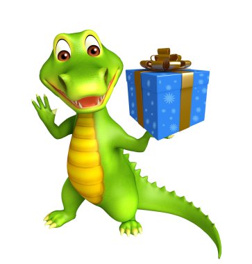 şirin timsah çizgi film karakteri ile hediye kutusu