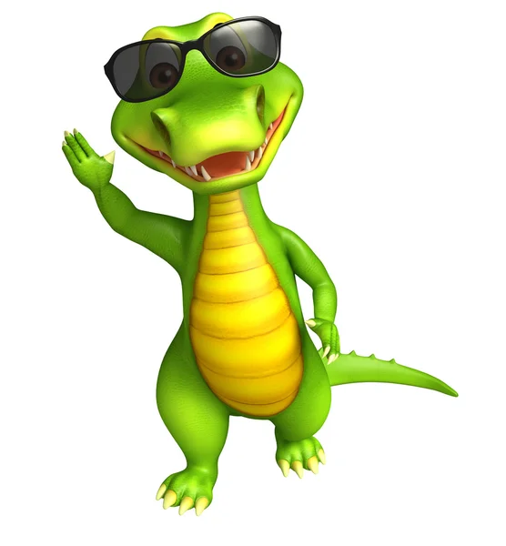 Mignon personnage de dessin animé Aligator avec des lunettes de soleil — Photo