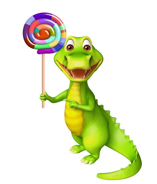 Cute Aligator cartoon character  with lolypop — Stock Photo, Image