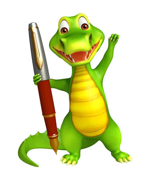 cute Aligator cartoon character with pen