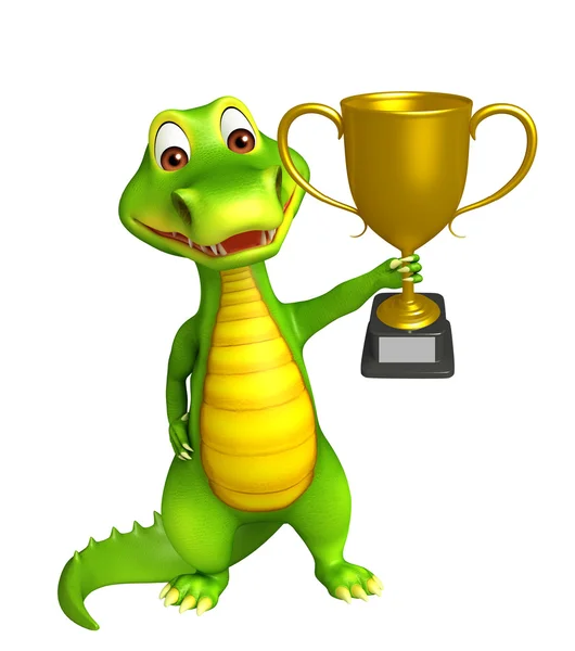 cute Aligator cartoon character with winning cup