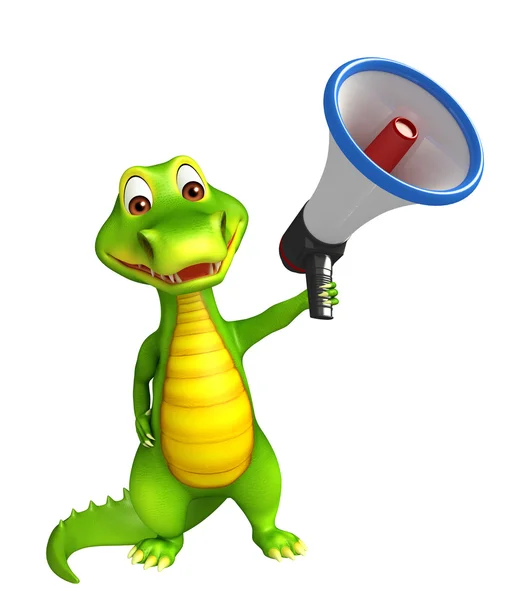 cute Aligator cartoon character with loudspeaker