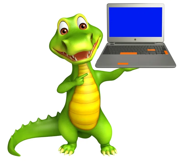 Aranyos Aligator rajzfilmfigura laptop — Stock Fotó