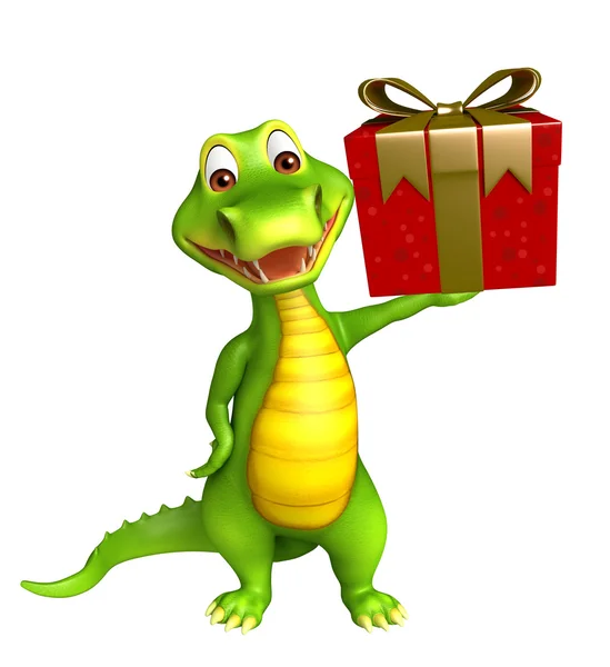 Lindo personaje de dibujos animados Aligator con caja de regalo —  Fotos de Stock