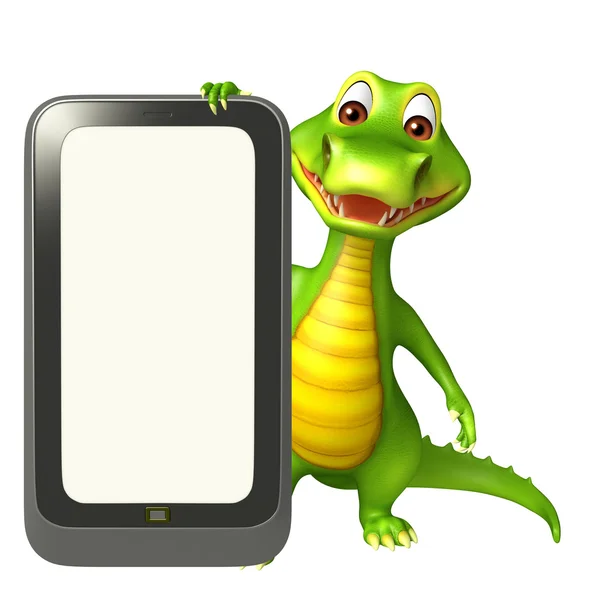 Cute Aligator cartoon character with mobile — Stock Photo, Image