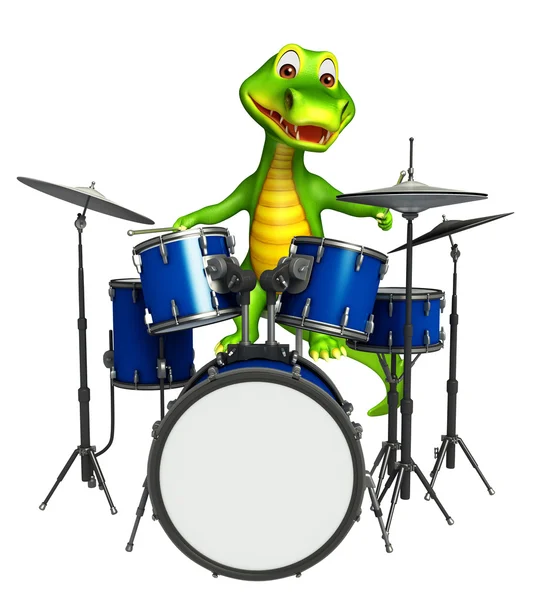 Cute Aligator cartoon character with drum — Stock Photo, Image