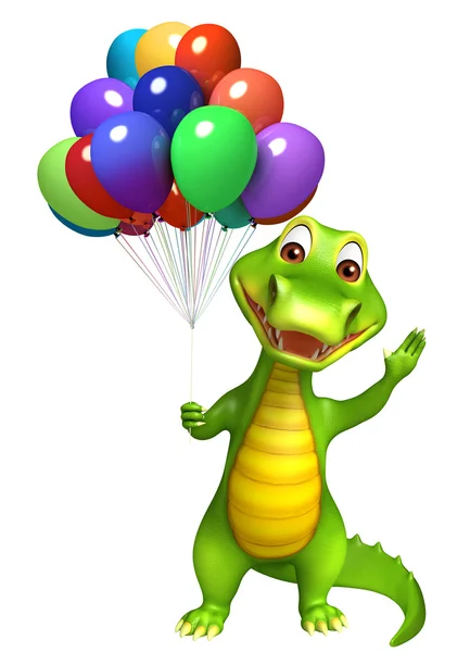 Niedliche aligator cartoon figur mit ballon — Stockfoto
