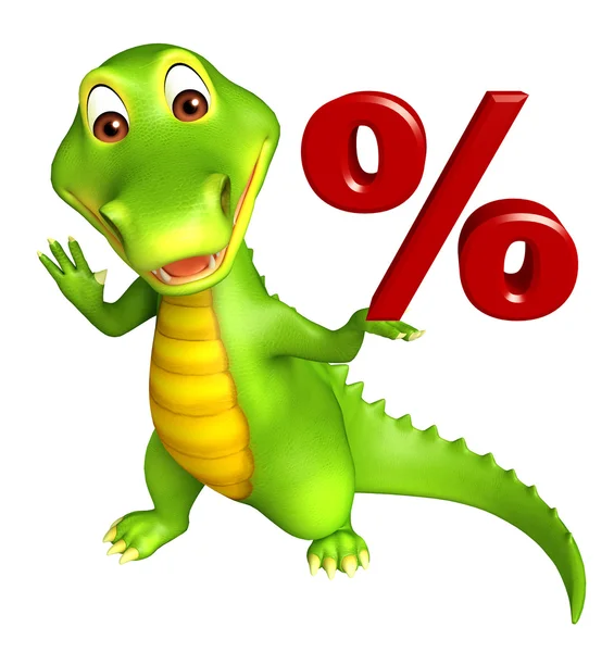 Lindo personaje de dibujos animados Aligator con signo de porcentaje —  Fotos de Stock