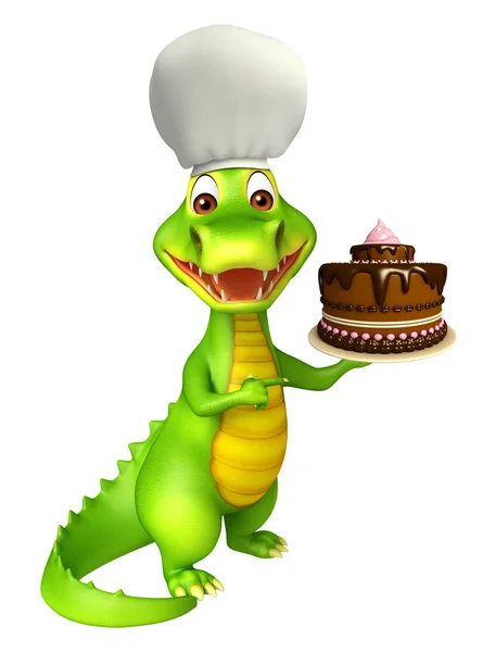 cute Aligator cartoon character with cake  and chef hat