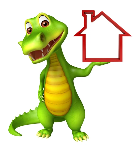 Bonito Aligator personagem de desenho animado com sinal de casa — Fotografia de Stock