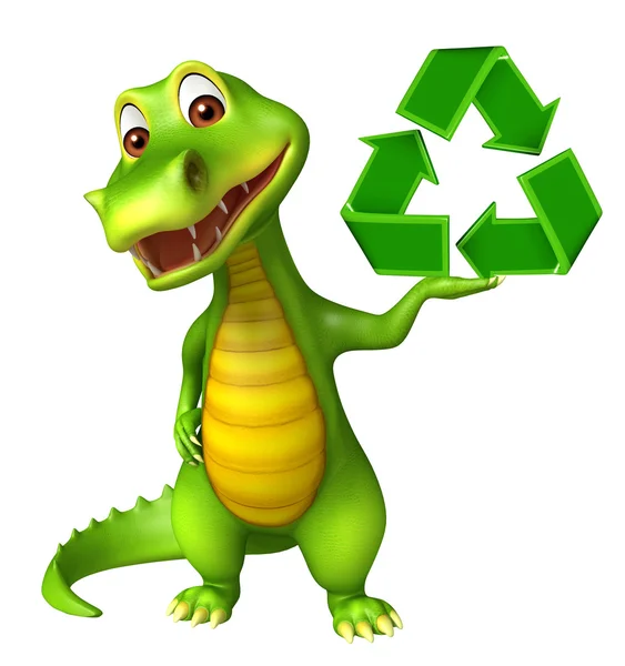 Personagem de desenho animado bonito jacaré com sinal de reciclagem — Fotografia de Stock