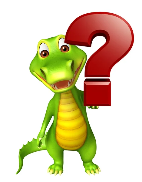 cute Aligator cartoon character with question mark sign