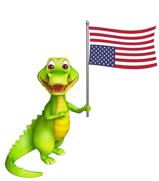 Mignon personnage de dessin animé Aligator avec drapeau — Photo