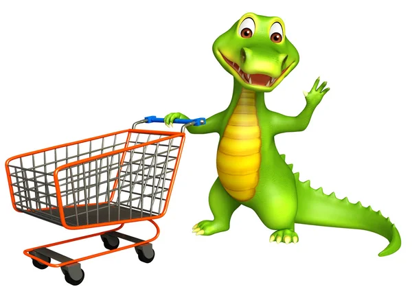 Niedliche aligator cartoon figur mit trolly — Stockfoto