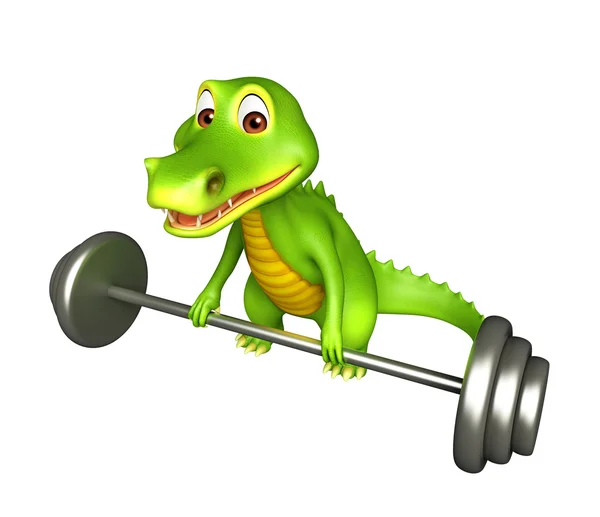 Cute Aligator cartoon character with gim equipment — Stock Photo, Image