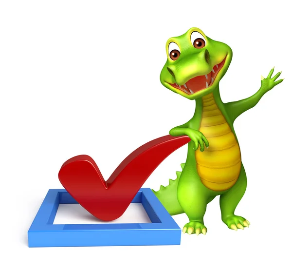 Niedliche Aligator Cartoon-Figur mit rechtem Schild — Stockfoto