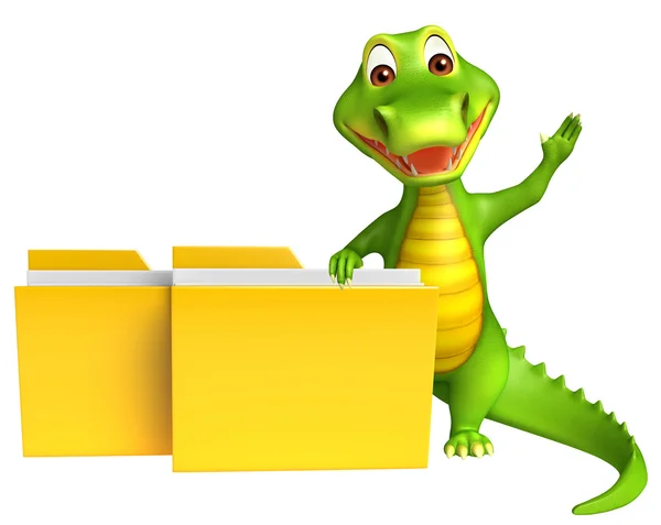 Cute Aligator cartoon character with folder — Stock Photo, Image