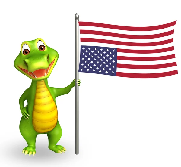 Mignon personnage de dessin animé Aligator avec drapeau — Photo