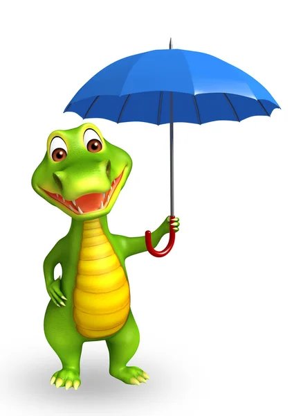 Niedlichen Aligator Cartoon-Figur mit Regenschirm — Stockfoto