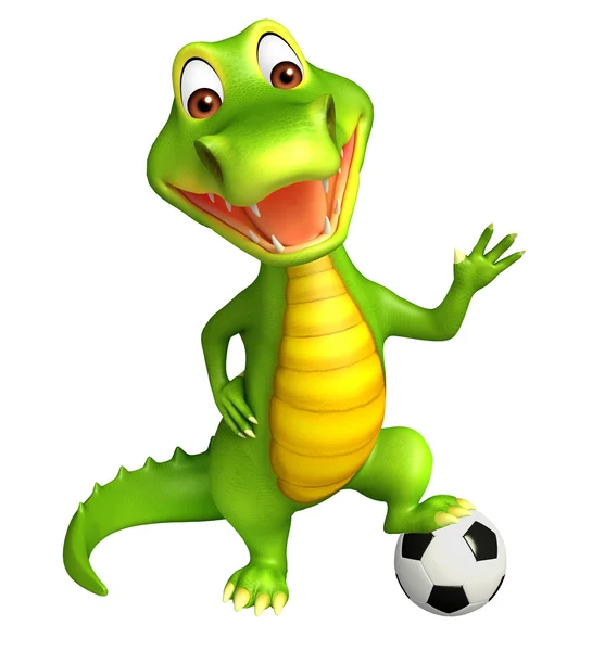 Schattig Aligator stripfiguur met voetbal — Stockfoto