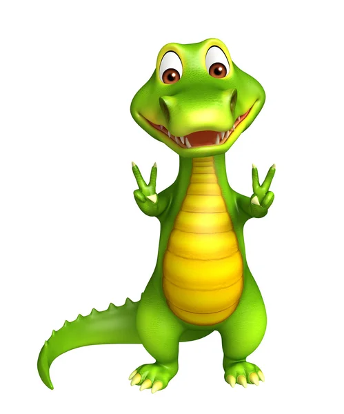 Lindo Aligator personaje de dibujos animados con assining victoria — Foto de Stock