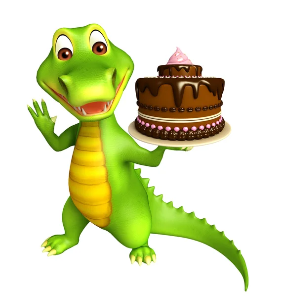 Bonito personagem de desenho animado Aligator com bolo — Fotografia de Stock