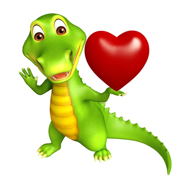 Carino alligatore personaggio dei cartoni animati con il cuore — Foto Stock
