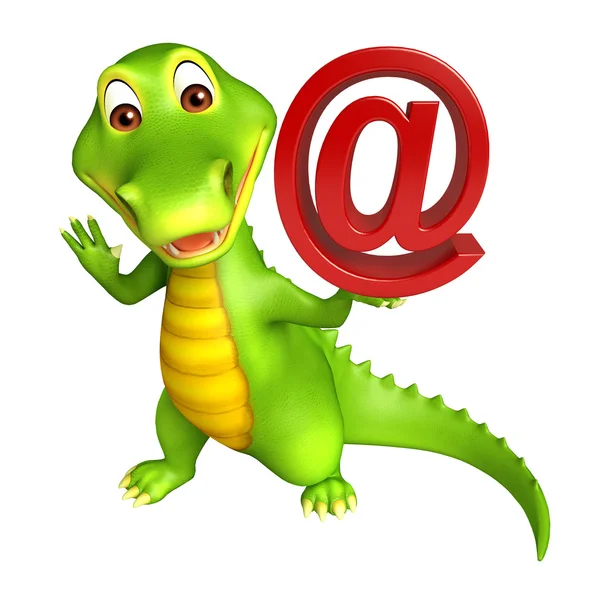 stock image cute Aligator cartoon character  with at the rate  sign