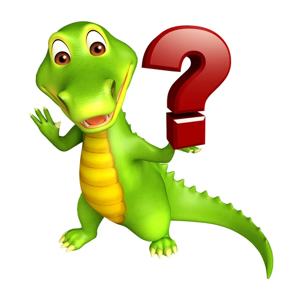 Bonito Aligator personagem de desenho animado com sinal de ponto de interrogação — Fotografia de Stock