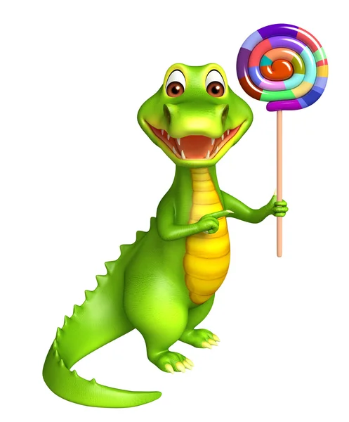 Cute Aligator cartoon character with lolypop — Stock Photo, Image