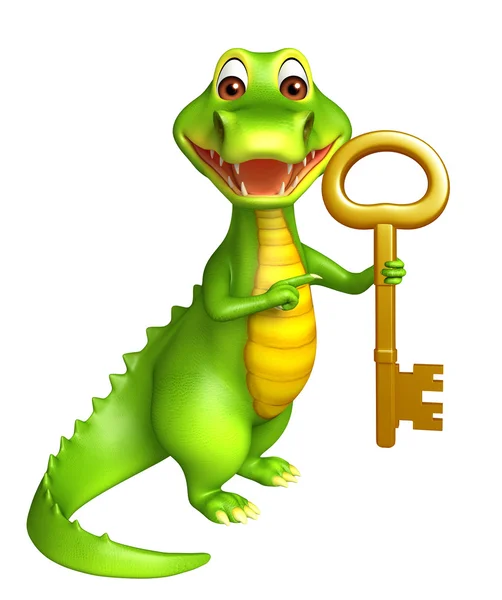 cute Aligator cartoon character with key