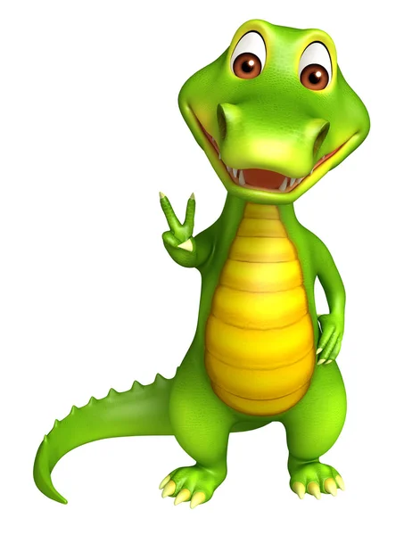 Carino personaggio dei cartoni animati Aligator con assining vittoria — Foto Stock