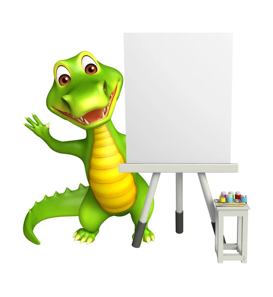 Aligator personaje de dibujos animados con pizarra blanca — Foto de Stock