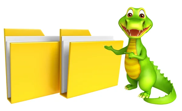 Niedliche aligator cartoon figur mit ordner — Stockfoto