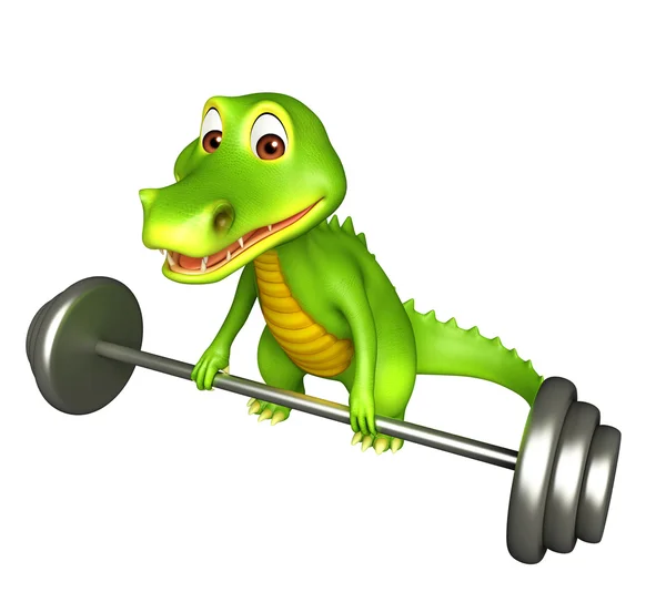 Karakter kartun Aligator lucu dengan peralatan gim — Stok Foto