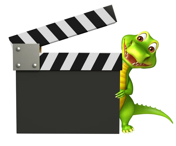 Carino alligatore personaggio dei cartoni animati con clapper board — Foto Stock