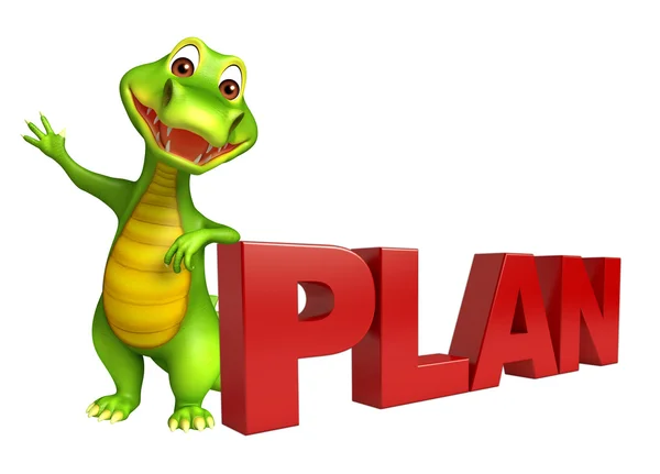 cute Aligator cartoon character with plan sign