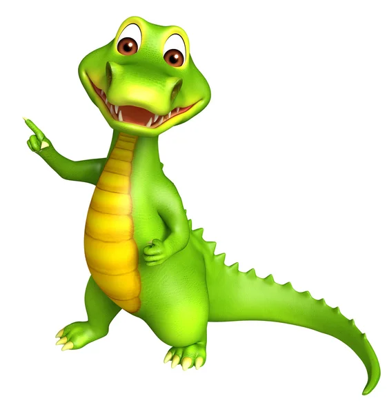 Bonito Aligator personagem dos desenhos animados apontando para o espaço em branco — Fotografia de Stock