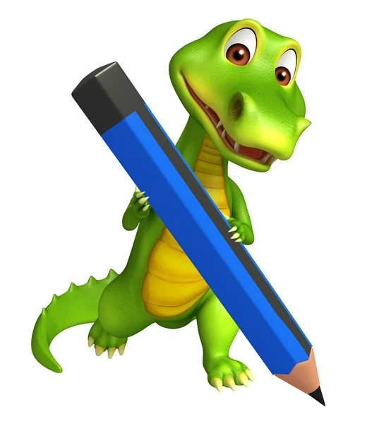 Cute Aligator cartoon character with pencil — Stock Photo, Image