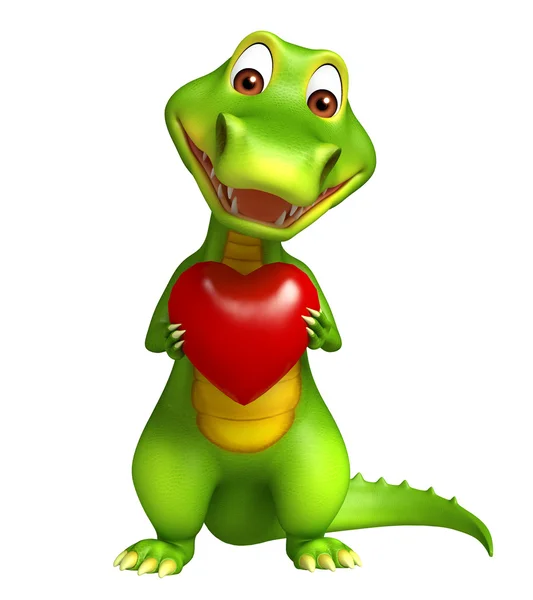 Cute Aligator cartoon character  with heart — Stock Photo, Image